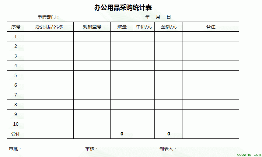 办公用品统计表