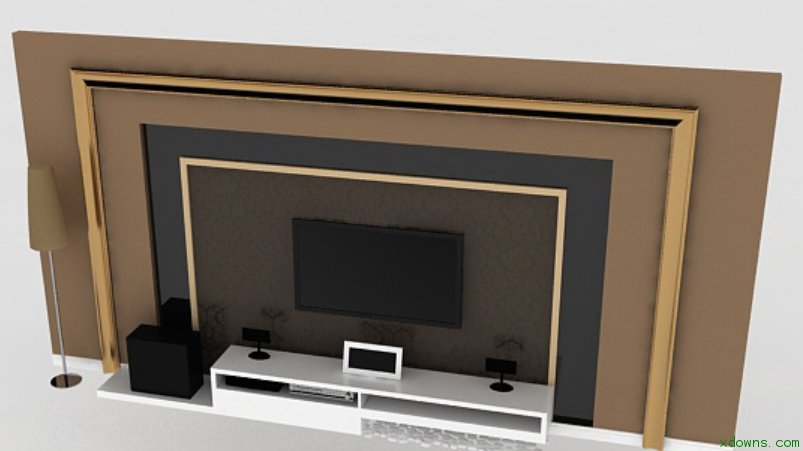 简约欧式灰色电视墙3d模型素材